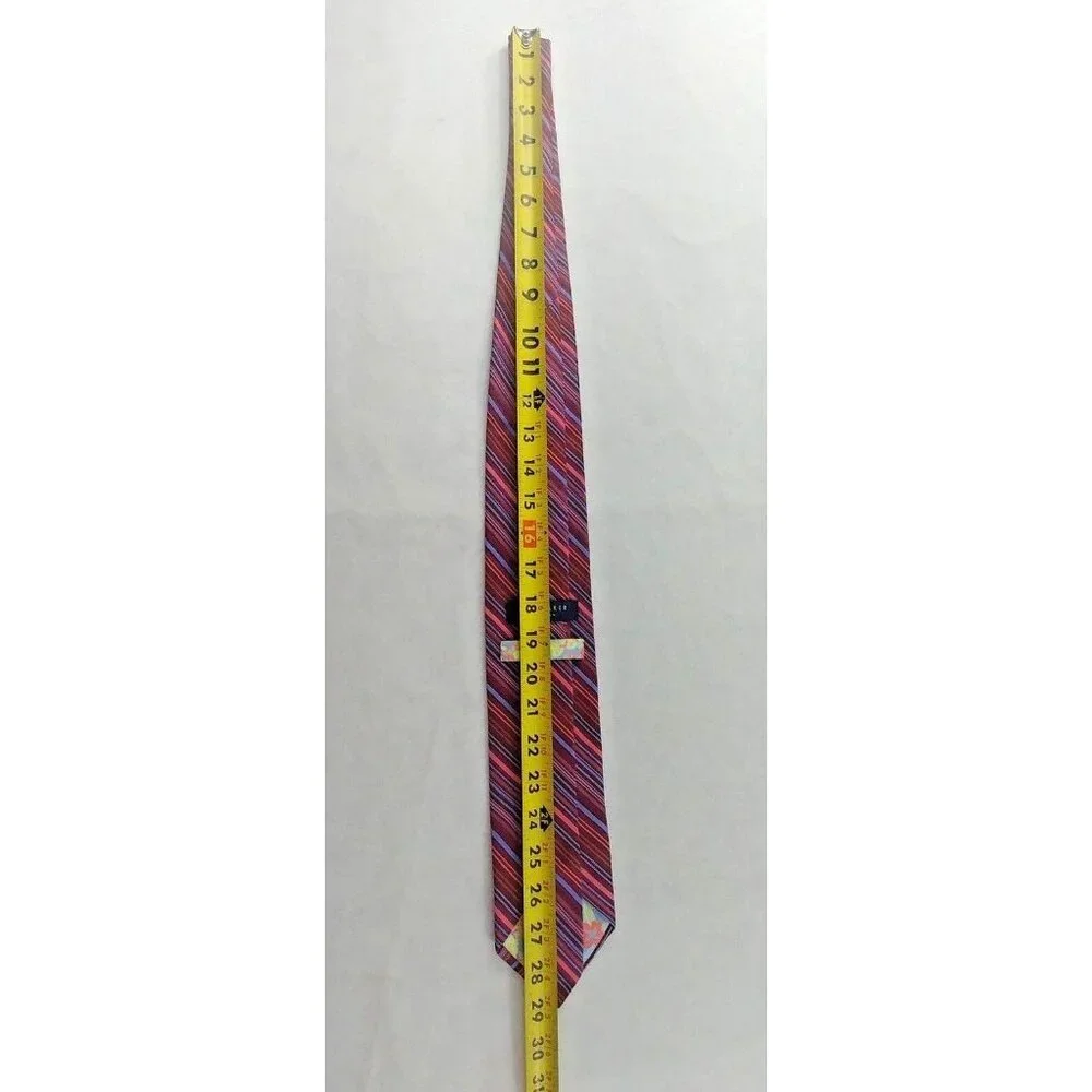 Ted Baker London Mens 100% Silk Tie Diagonal Striping Red Multicolor Floral Back